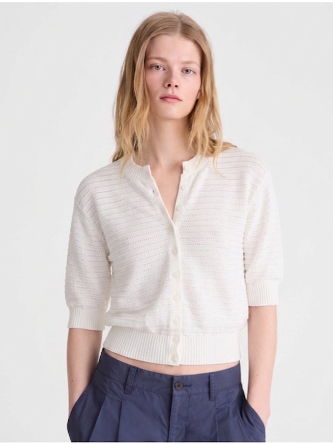 Madewell Nwt Textured Short-Sleeve Cardigan Ivory 100% Cotton Pointelle Knit Xl